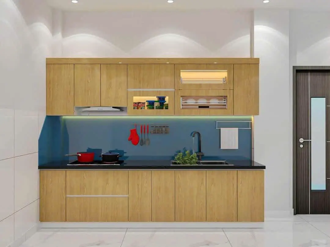 Tủ bếp chữ I Melamine vân gỗ sồi